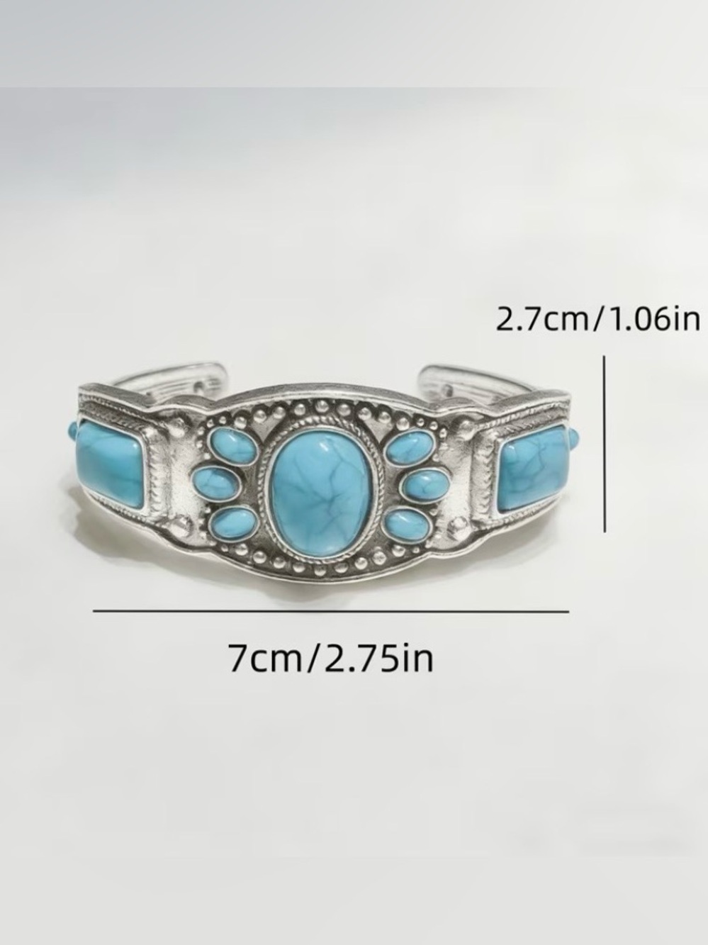 NEW! Turquoise Stone Silver-Tone Cuff Bracelet. Vintage Style Bracelet A0-6 - Picture 4 of 5